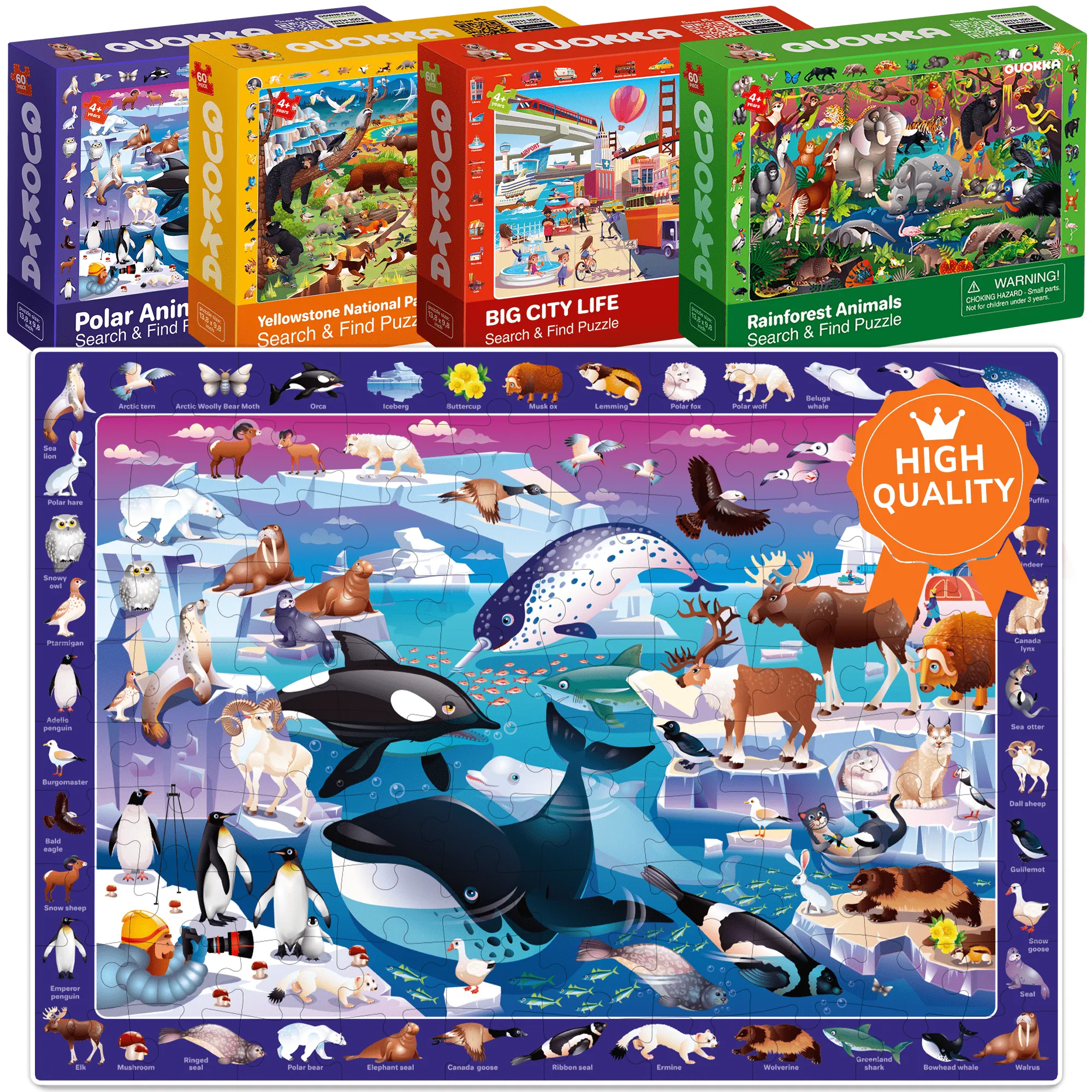 60 Pcs Search & Find Puzzles for Kids | Rainforest, Polar Animals