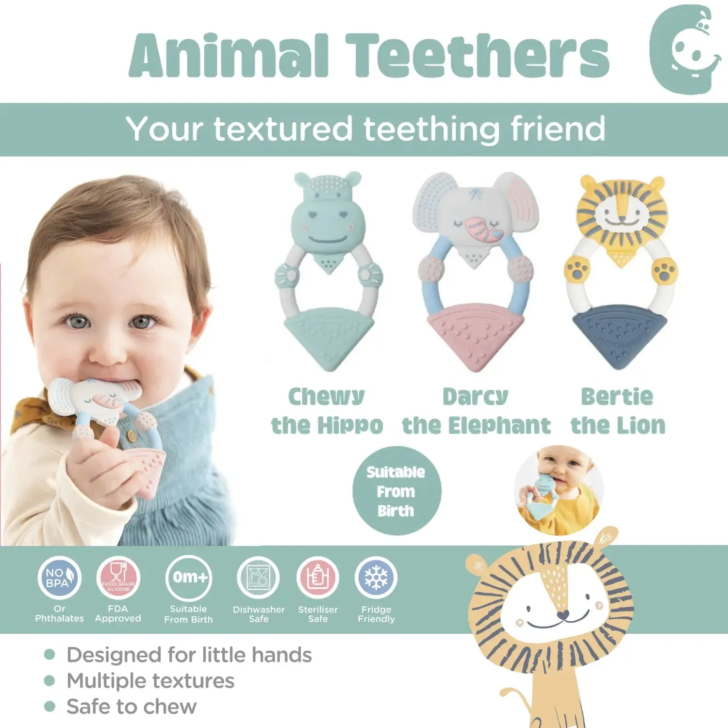 Cheeky Chompers Textured Baby Animal Teether - Darcy the Elephant