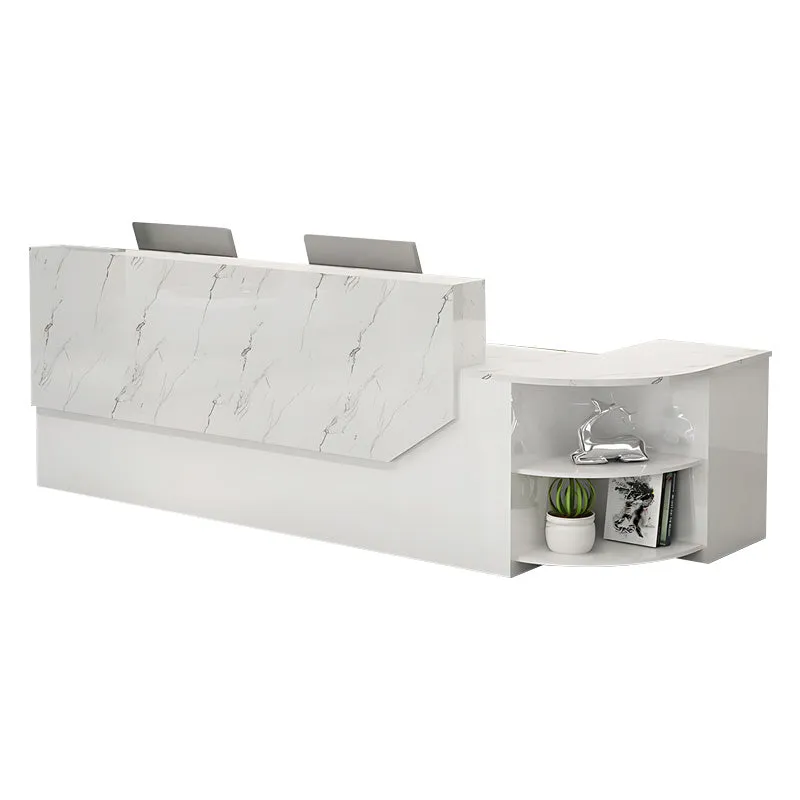 Color-Blocked L-Shaped Reception Desk with Storage for Training Centers and Offices JDT-761