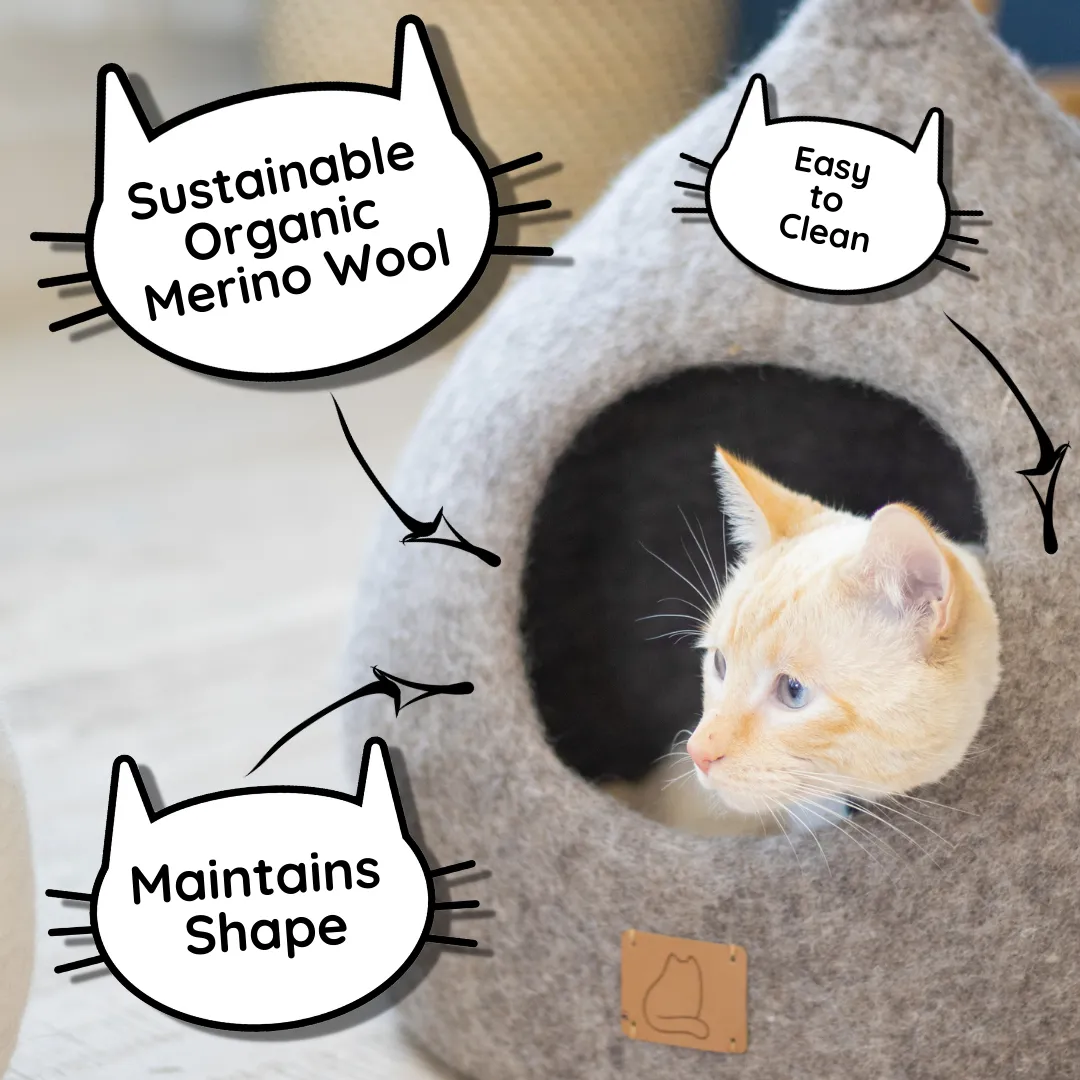 Deluxe Handcrafted Felt Cat Cave With Tail - Snow White