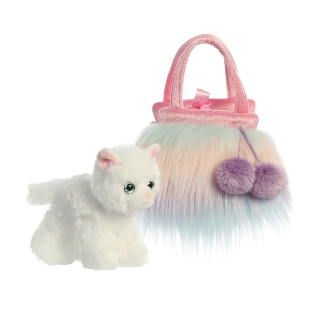 Fancy Pals - Fluffy White Cat in Pastel Shaggy Bag