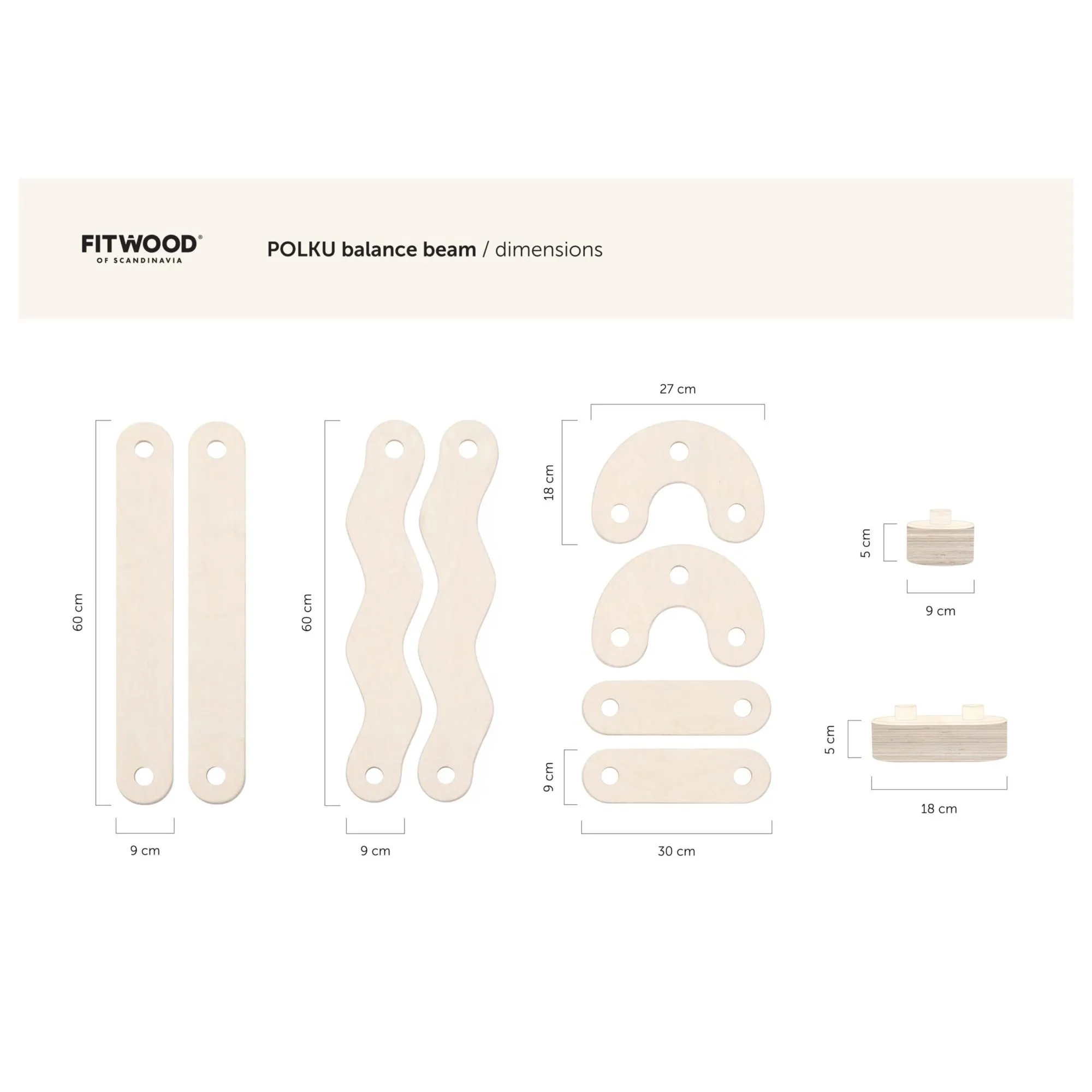 FitWood POLKU Balance Beam M Birch - 4 Beams & 6 Connectors