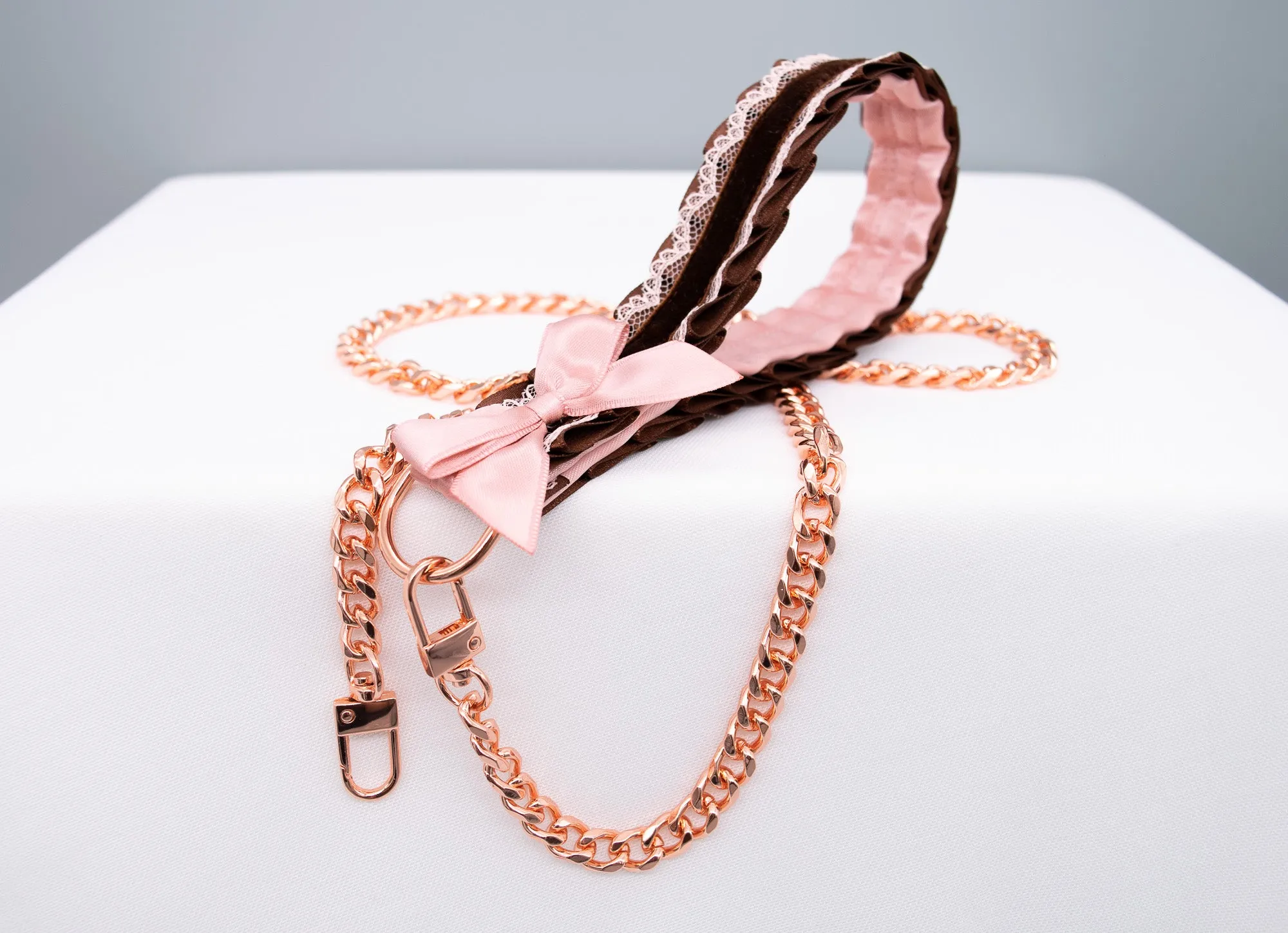 Mauve and Chocolate Brown Velvet Rose Gold Leash