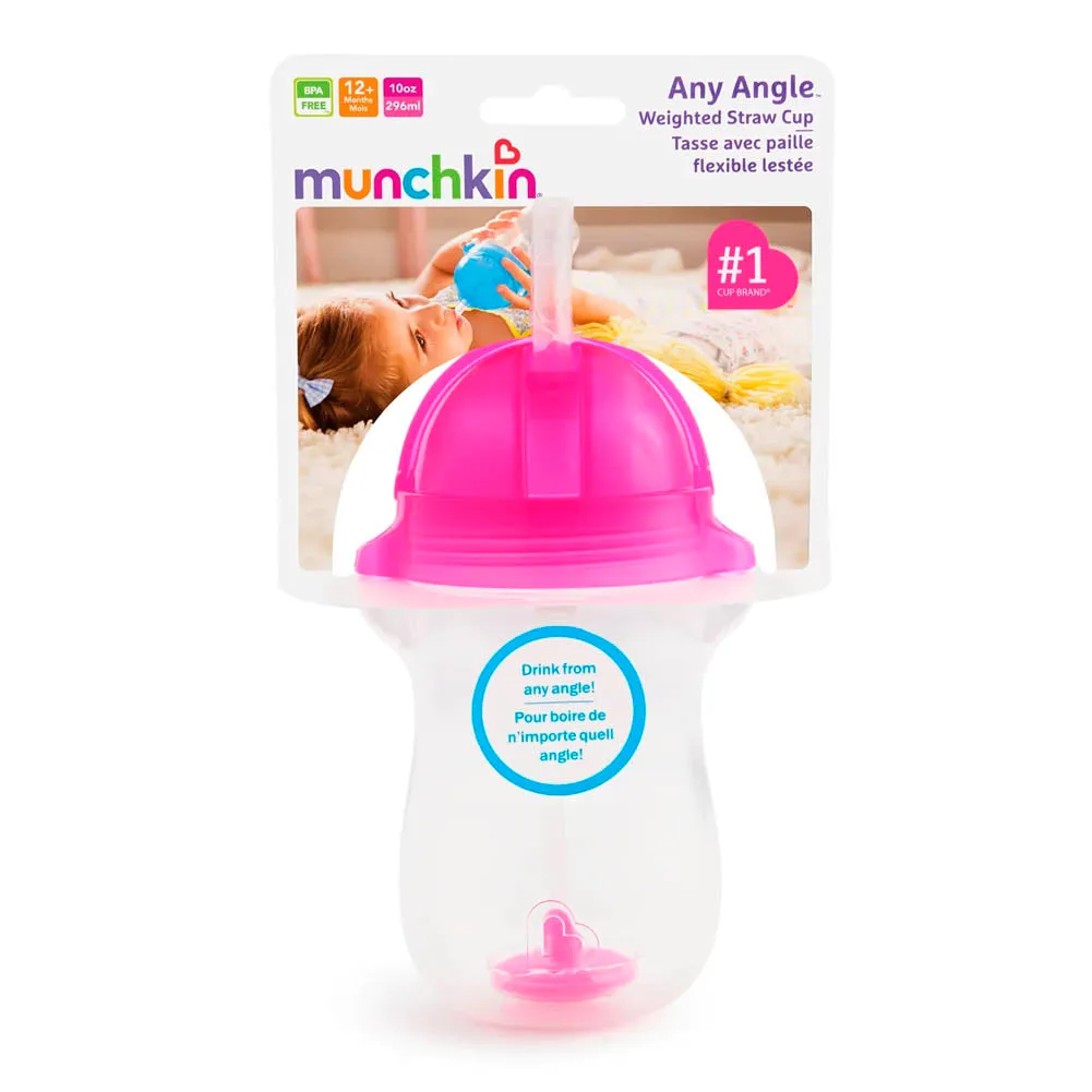 Munchkin Any Angle Click Lock 10oz Weighted Straw Cup - Pink