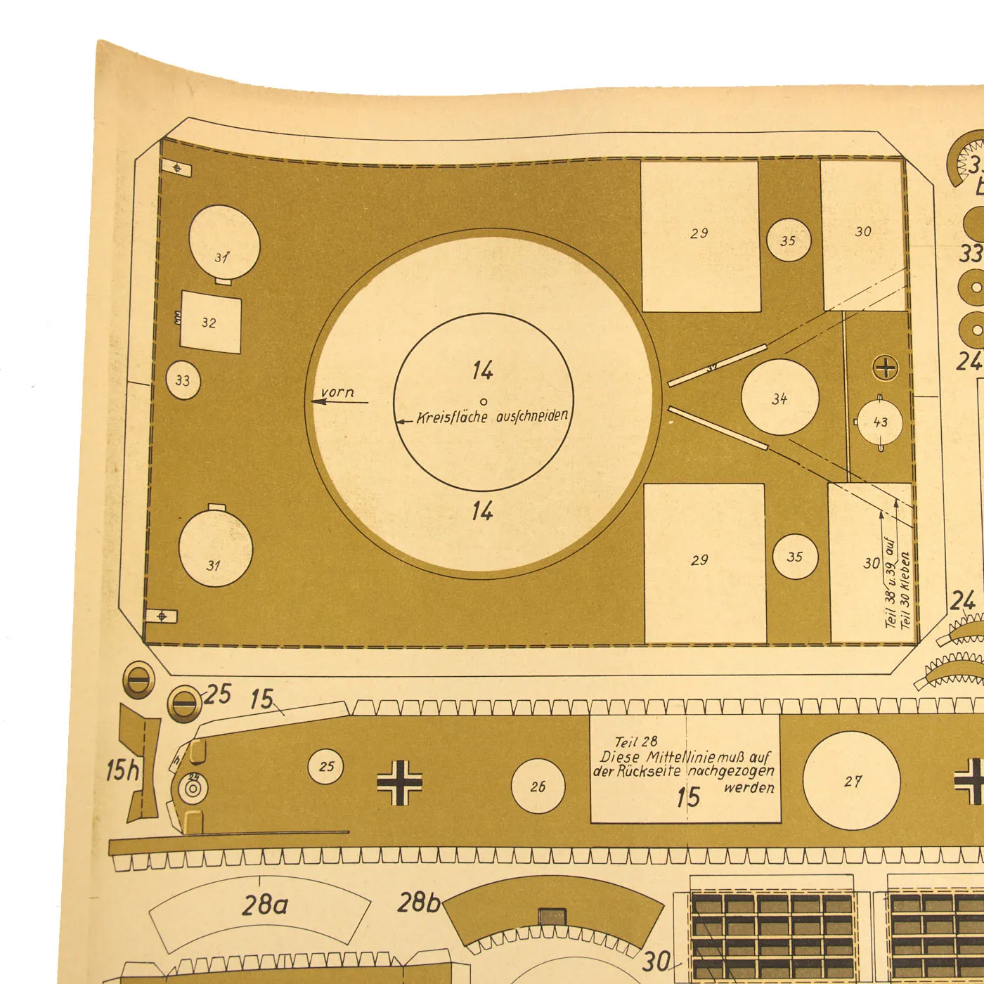 Original German WWII Unused Panzerkampfwagen Tiger Complete 1:20 Scale Paper Model Training Set by Dr. M. Matthiesen & Co. With Building Instructions, dated 1944 - 3 Build Sheets