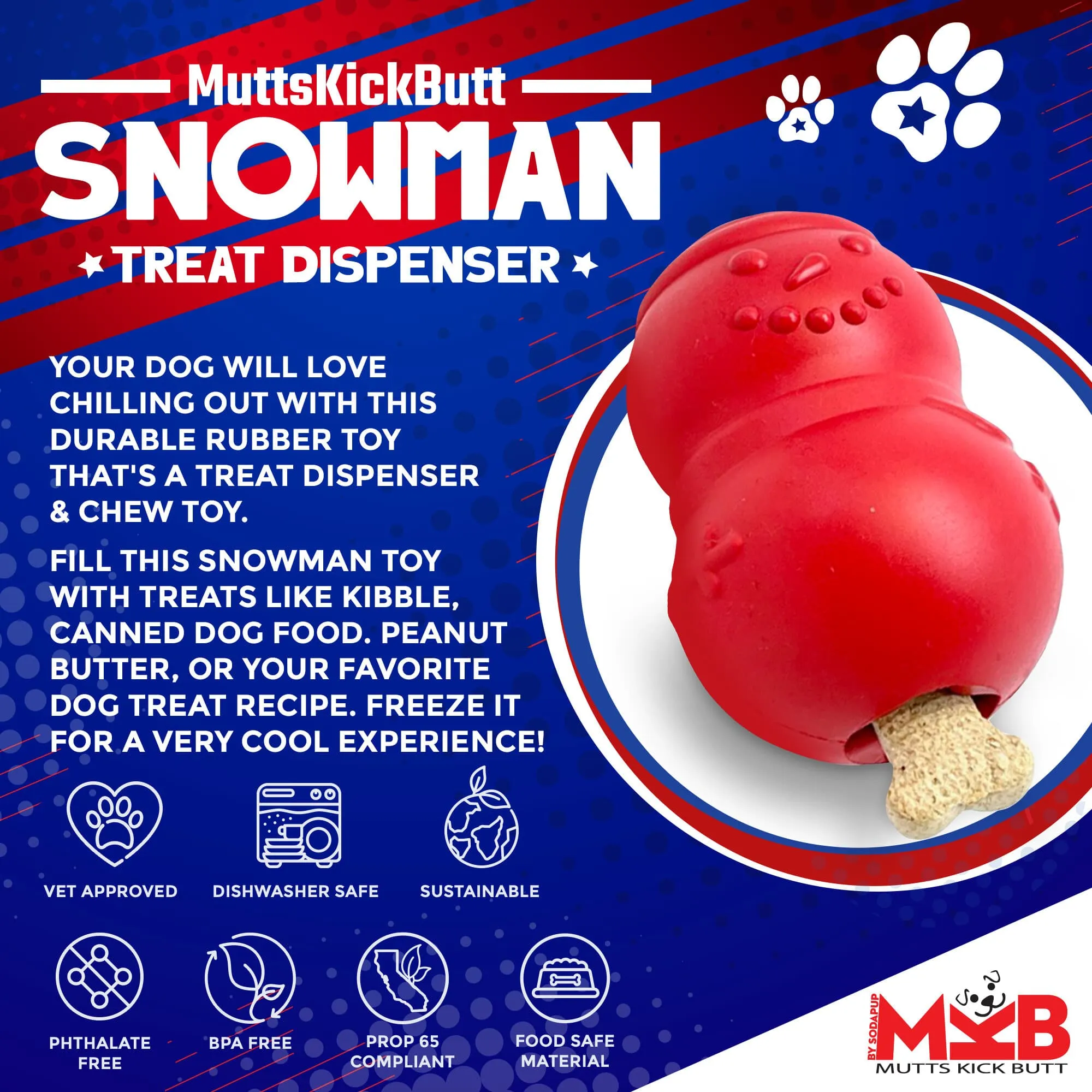 Snowman eDispenser Durable Rubber Chew Toy & Treat Dispenser