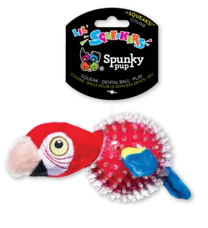 Spunky Pup Lil' Squeakers Parrot in Clear Spiky Ball