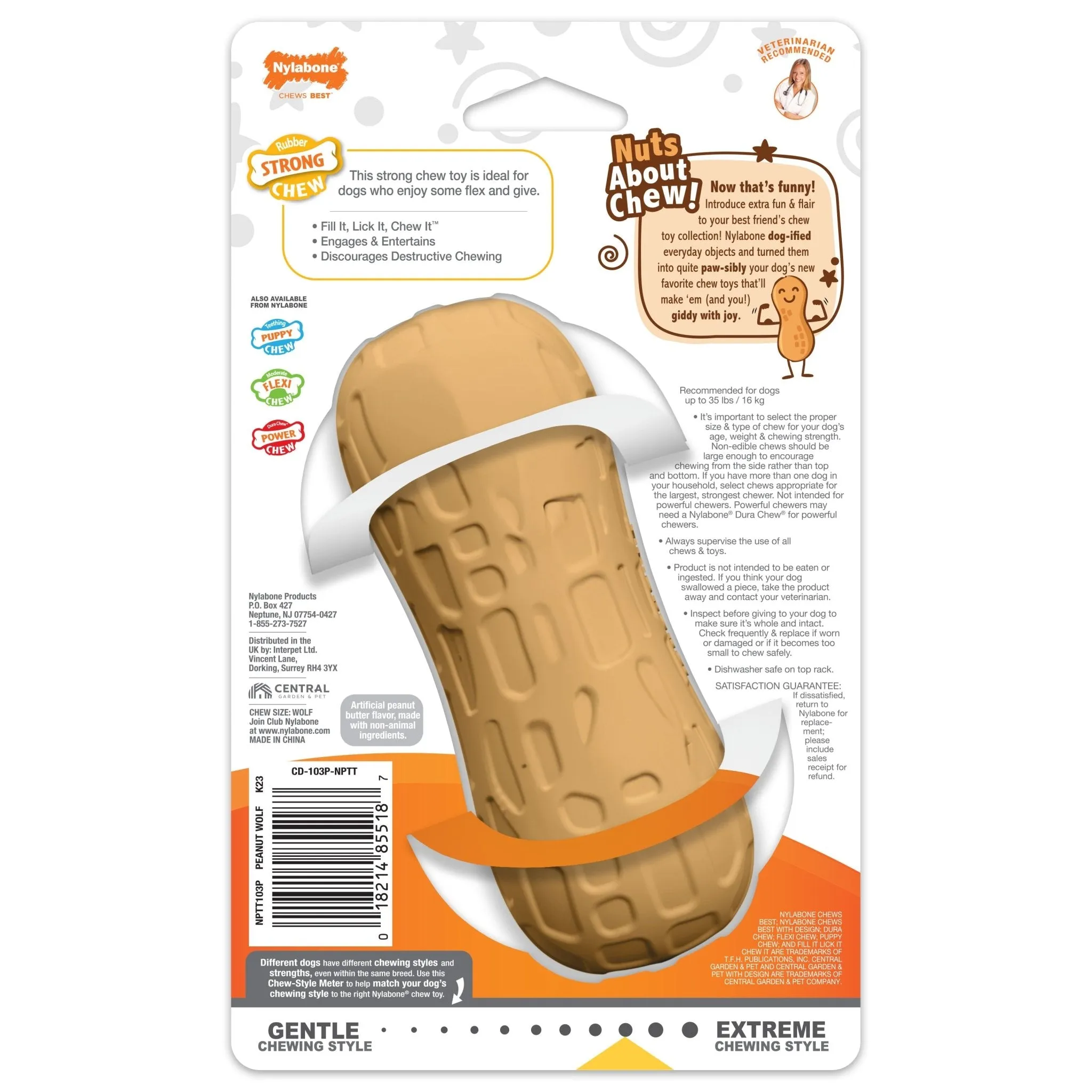 Strong Chew Fillable Peanut Dog Toy, Peanut Butter, Medium/Wolf, Up to 35 lbs.