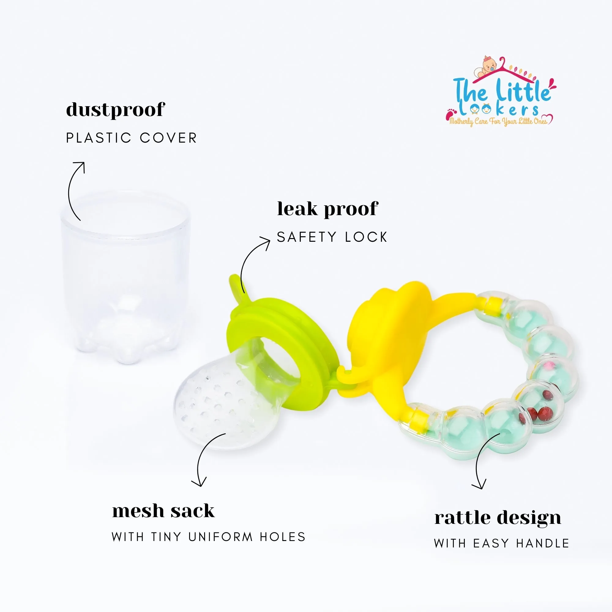 THE LITTLE LOOKERS BPA Free Food Grade Plastic Food Nibbler with Rattle Handle | Fruit/Food Feeder/Pacifier/Nibbler with Silicone Mesh/Soother for Babies/Kids/Toddlers (Pack of 1)