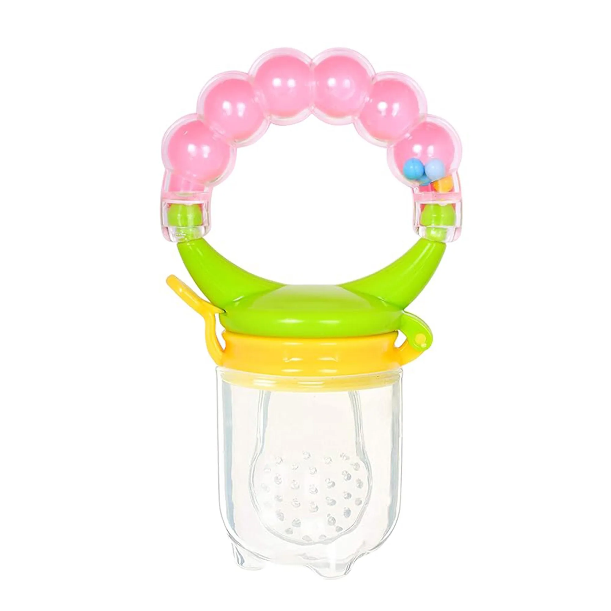 THE LITTLE LOOKERS BPA Free Food Grade Plastic Food Nibbler with Rattle Handle | Fruit/Food Feeder/Pacifier/Nibbler with Silicone Mesh/Soother for Babies/Kids/Toddlers (Pack of 1)