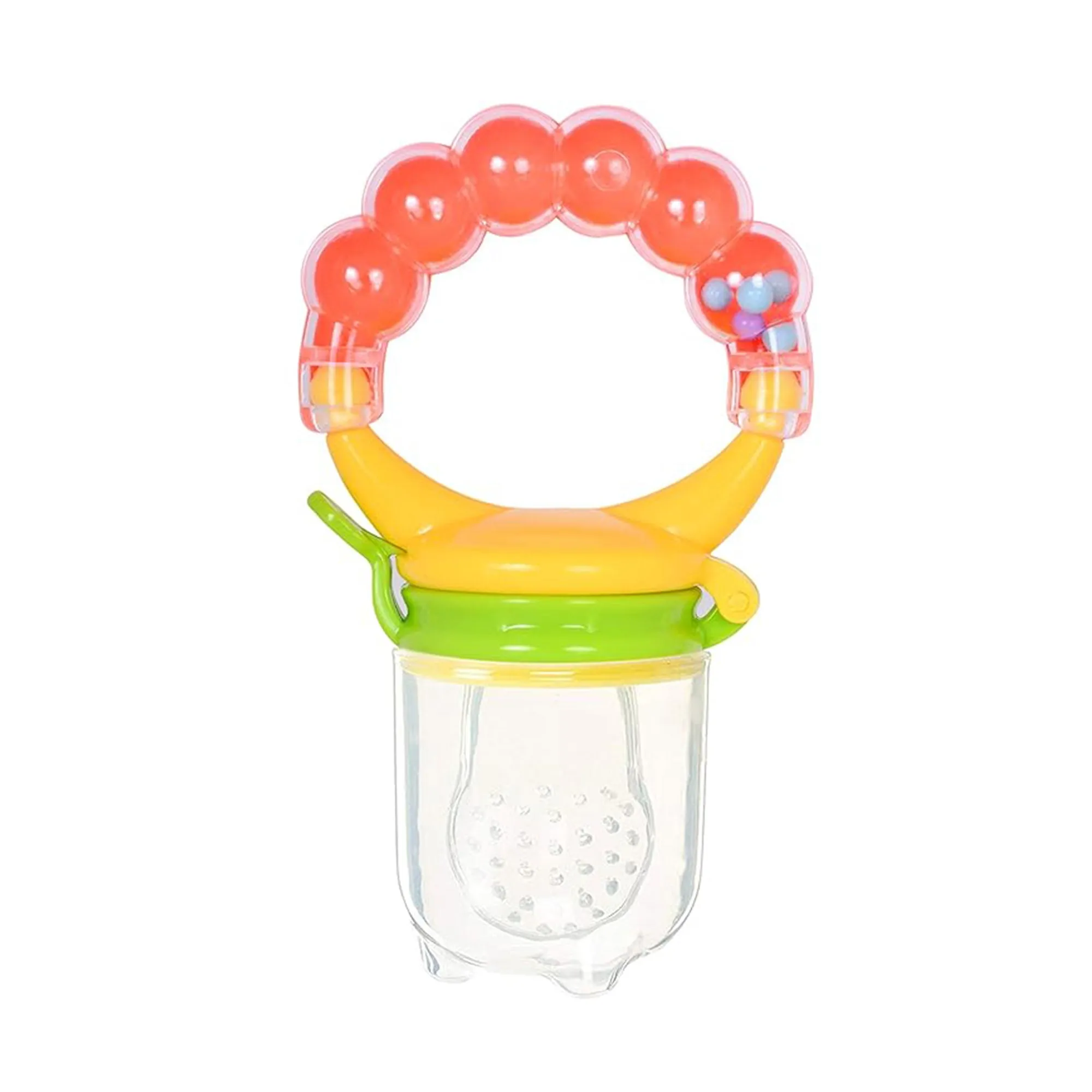 THE LITTLE LOOKERS BPA Free Food Grade Plastic Food Nibbler with Rattle Handle | Fruit/Food Feeder/Pacifier/Nibbler with Silicone Mesh/Soother for Babies/Kids/Toddlers (Pack of 1)