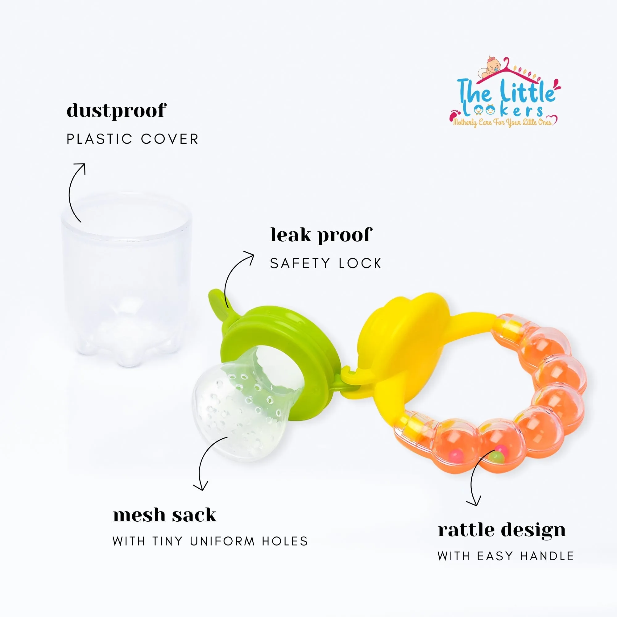 THE LITTLE LOOKERS BPA Free Food Grade Plastic Food Nibbler with Rattle Handle | Fruit/Food Feeder/Pacifier/Nibbler with Silicone Mesh/Soother for Babies/Kids/Toddlers (Pack of 1)