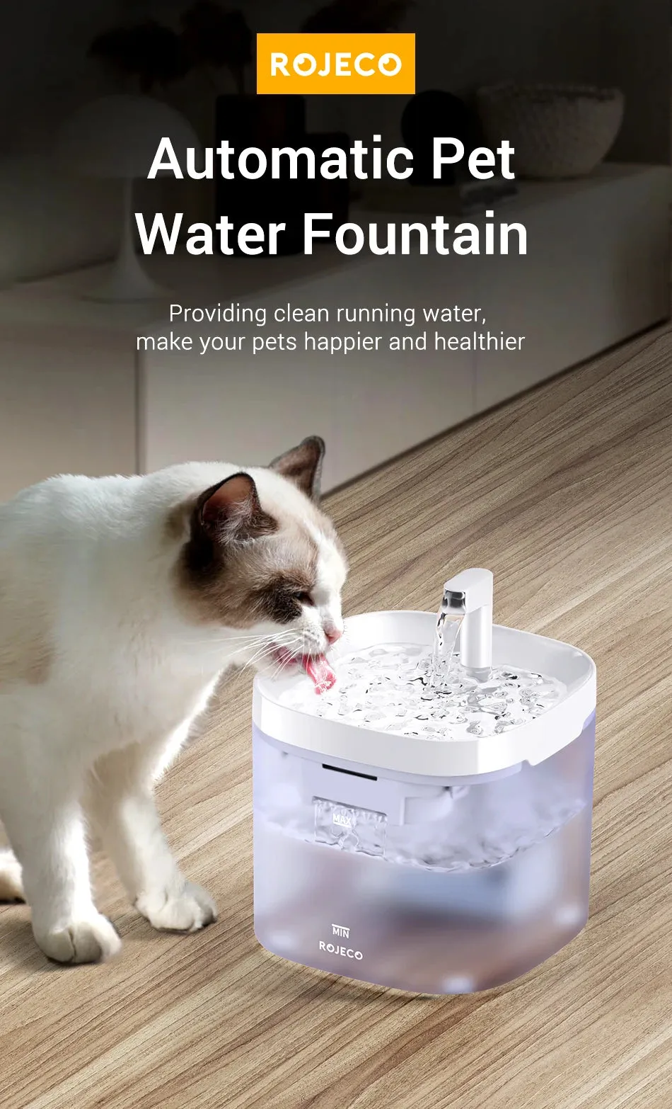 Transparent Automatic Water Fountain for Pets