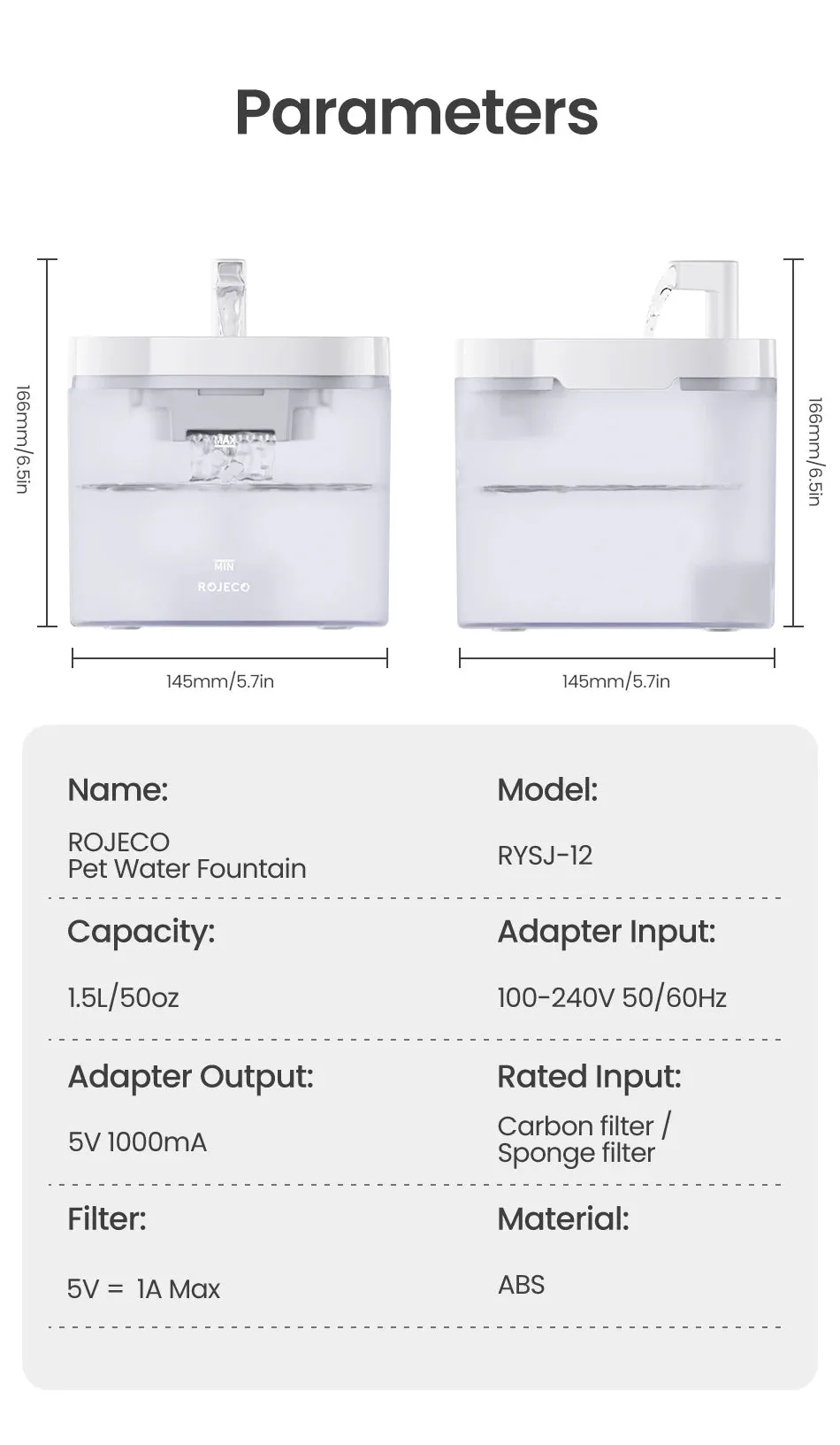 Transparent Automatic Water Fountain for Pets