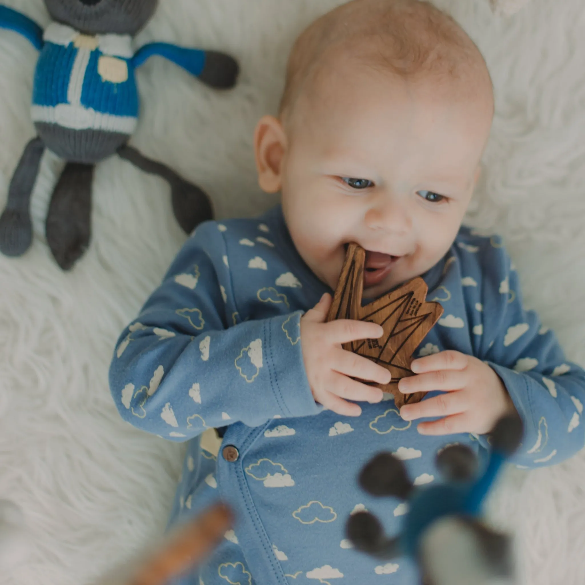 Wood Teething Rattle - Crane