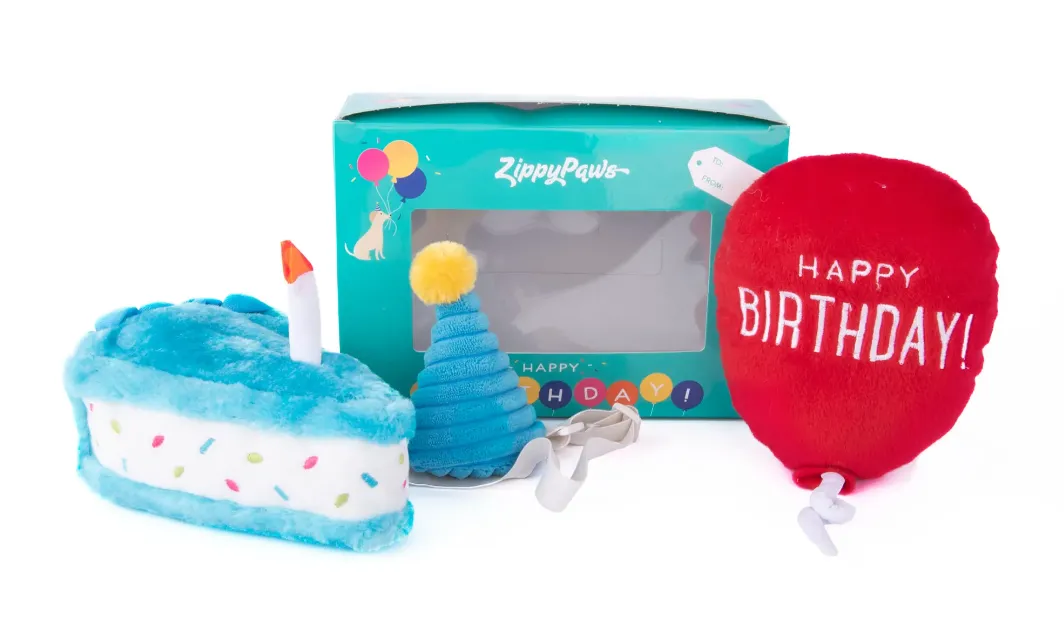 Zippy Paws - Blue Birthday Box 3 Piece Dog Toy